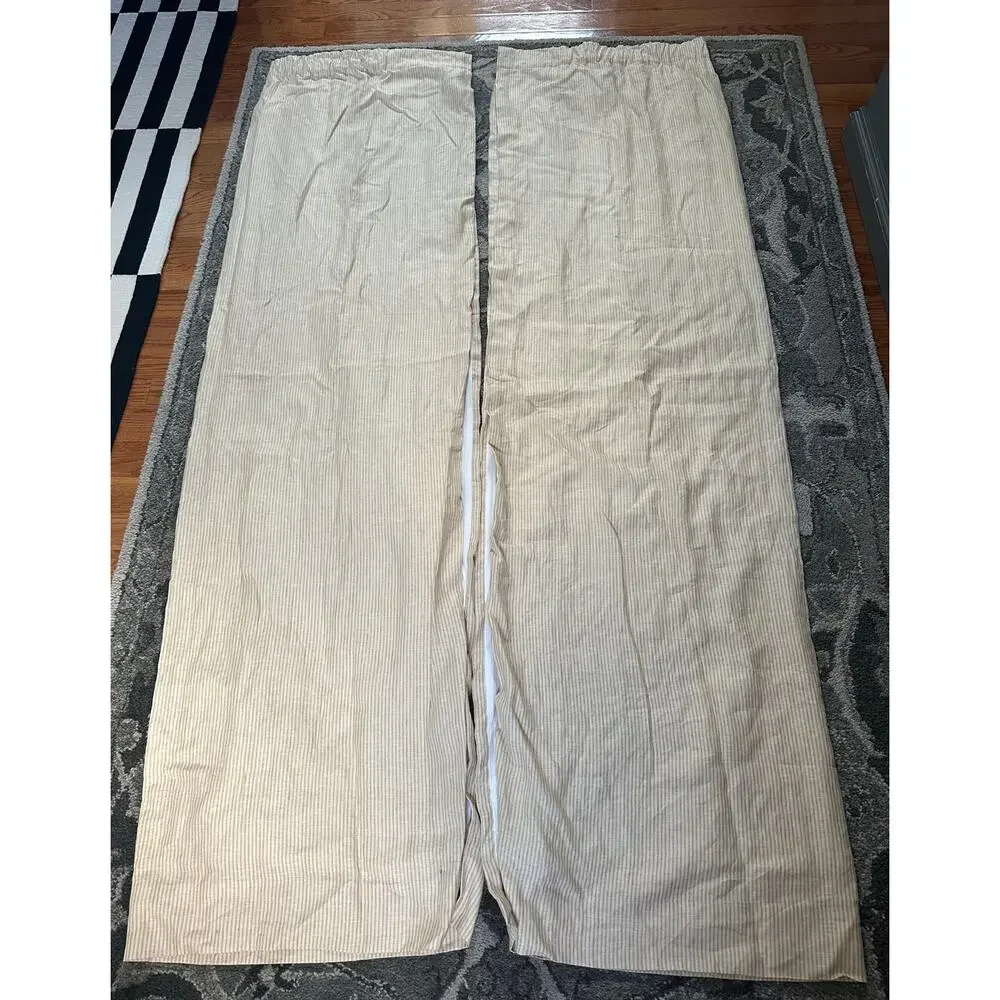 2 POTTERY BARN WHEATON STRIPE SUNFLOWER YELLOW LINEN CURTAINS SET READ